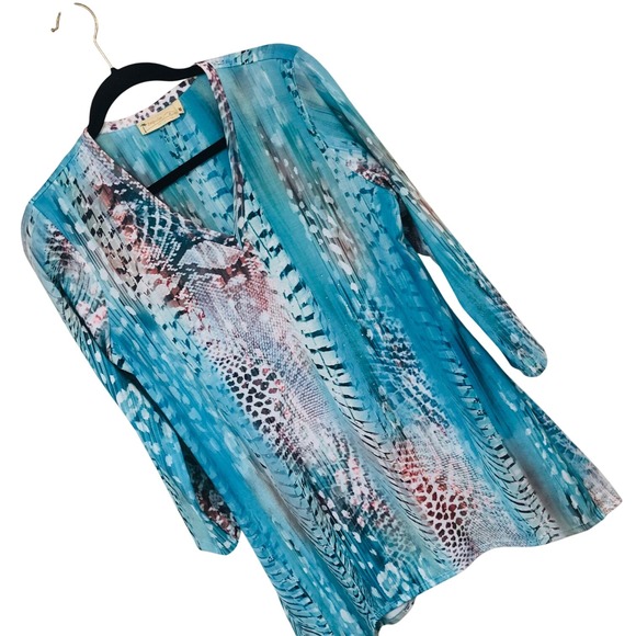Impulse California Tops - Impulse California Animal Print Rhinestone Tunic Dress Womens M Asymmetric BOHO